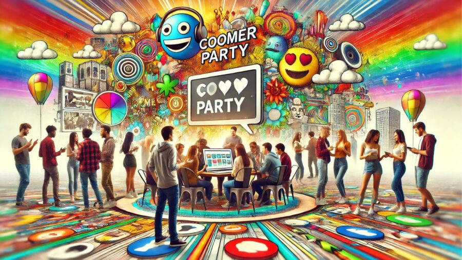 A visual representation of coomerparty with colorful graphics showing online communities and cultural discussions.